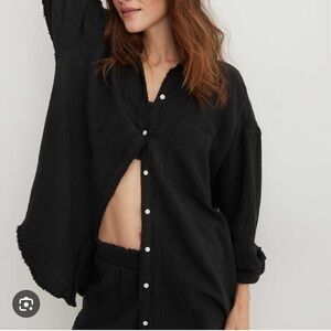 Aerie Black Gauze Button Down Shirt